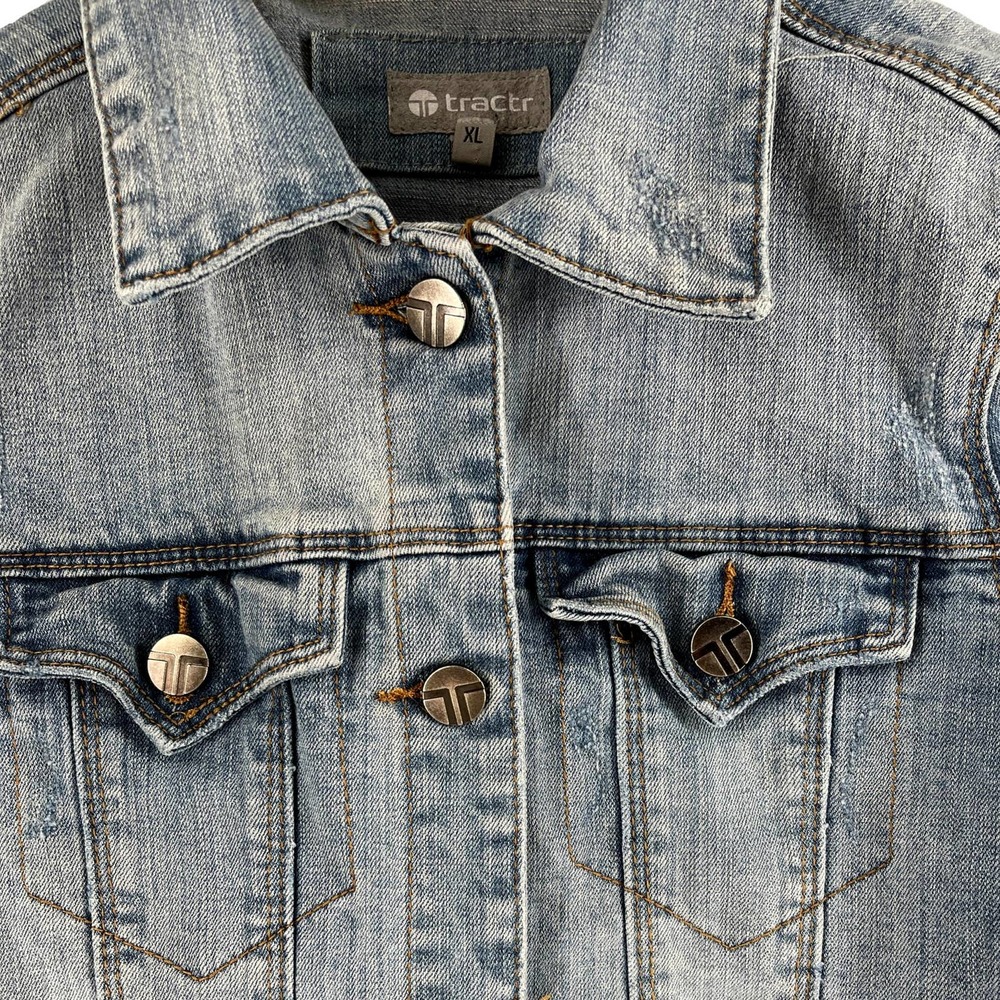Tractr Blue Denim Jean Jacket Girls Size Extra-Large Women's Size XS  EUC - Picture 5 of 6